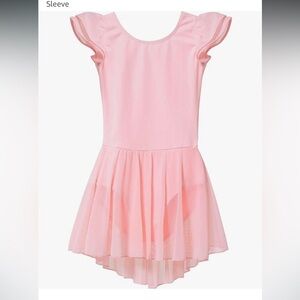 Pink Dance Costume with Flutter Sleeves and Flowing Skirt